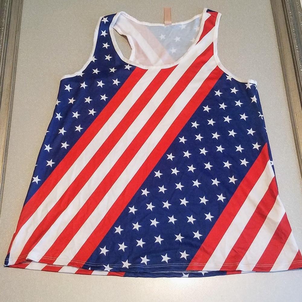 American Flag Racer-Back Tank Top Shirt sz L